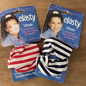 Two Vintage Goody ELASTY Scrunchie Elastic Ponytail Holder 1996 Red White Blue